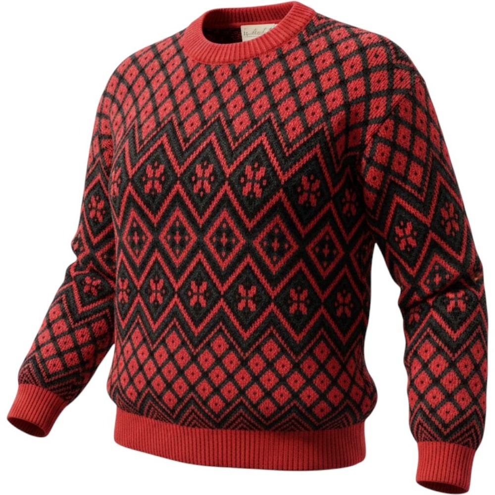 McKinley Sweater Vtg Mens L Red Black Geometric Diamond Knit Made in Italy EUC